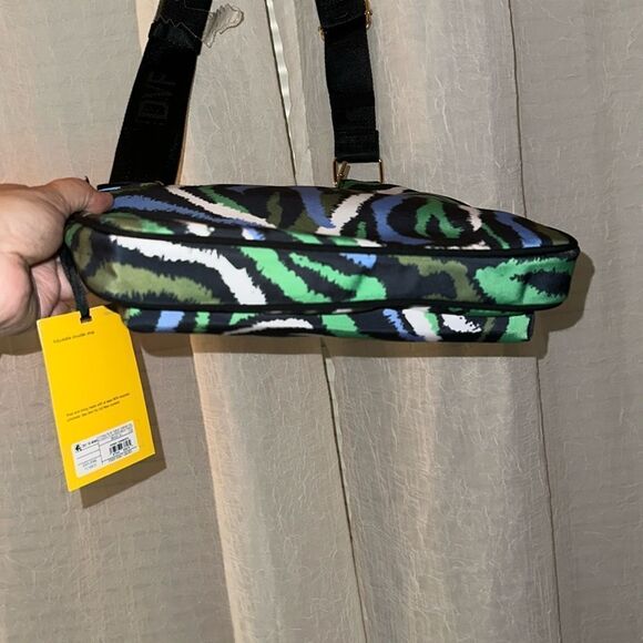 DVF x Target Black Green White Disco Zebra Nylon Utility Crossbody Bag - Picture 7 of 11